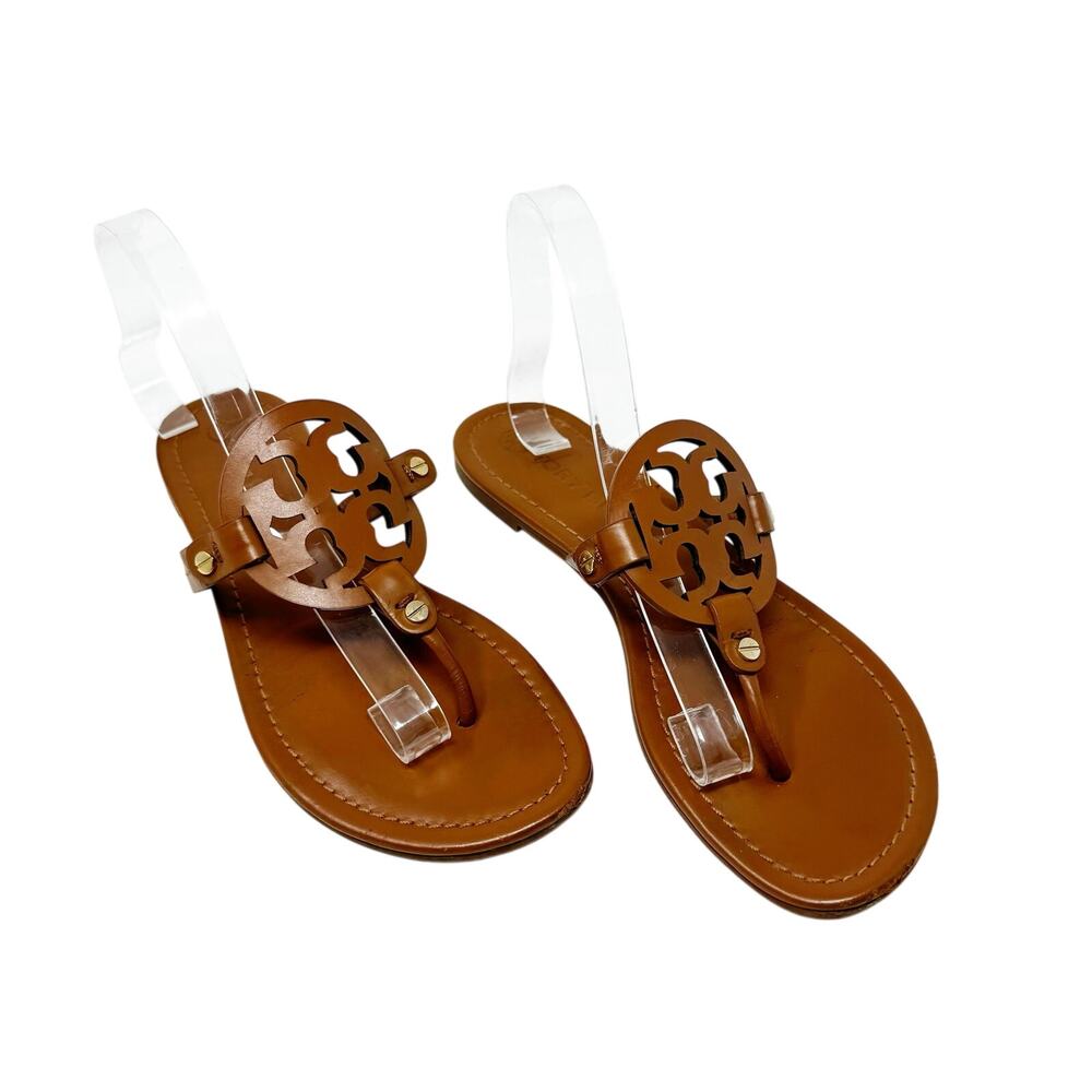 Tory Burch Miller Sandals Women Size 9 Tan Cognac Leather Thong Flats
